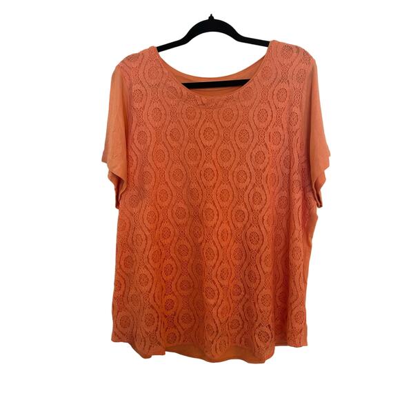 Croft & Barrow Tops - Croft & Barrow peach color lace front top, Size 1X